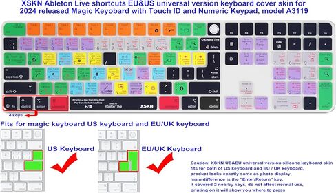 غطاء لوحة المفاتيح XSKN Ableton Live Shortcuts يناسب لوحة المفاتيح السحرية Apple 2024 iMac M4 Chip مع معرف اللمس ولوحة المفاتيح الرقمية A3119 in Kuwait