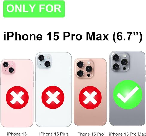 Crossbody Wallet Case for iPhone 15 Pro Max, Magnetic Detachable PU Leather Phone Case with RFID Blocking Card Holder Wristlet Mirror Flip Zipper Shoulder Purse Bag for Women, Black B in Saudi Arabia