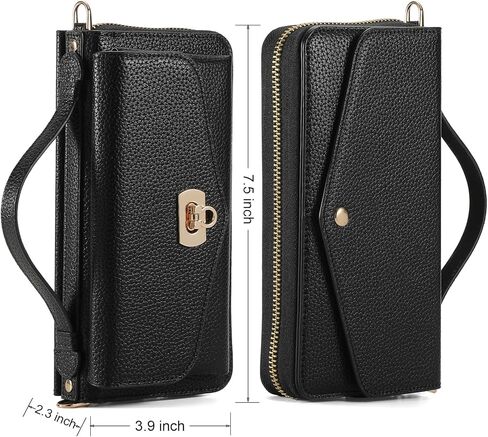 Crossbody Wallet Case for iPhone 15 Pro Max, Magnetic Detachable PU Leather Phone Case with RFID Blocking Card Holder Wristlet Mirror Flip Zipper Shoulder Purse Bag for Women, Black B in Saudi Arabia