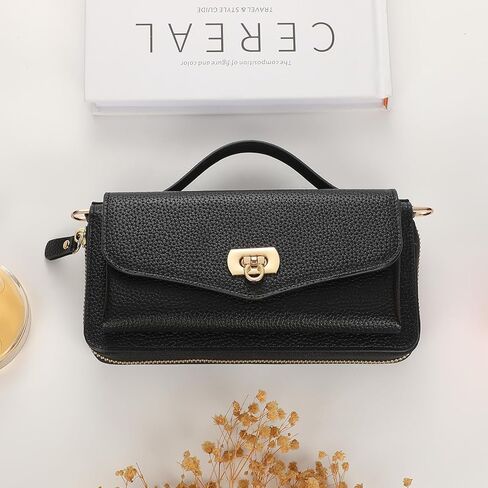 Crossbody Wallet Case for iPhone 15 Pro Max, Magnetic Detachable PU Leather Phone Case with RFID Blocking Card Holder Wristlet Mirror Flip Zipper Shoulder Purse Bag for Women, Black B in Saudi Arabia
