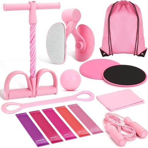 Workout Equipment for Women Including Foot Pedal Resistance Band with Handle, Thigh Trainer, Leg Fitness Bands Set, Figure 8 Resistance Band, Jump Rope, Sit up Exercise Equipment for Home Exercise in Saudi Arabia