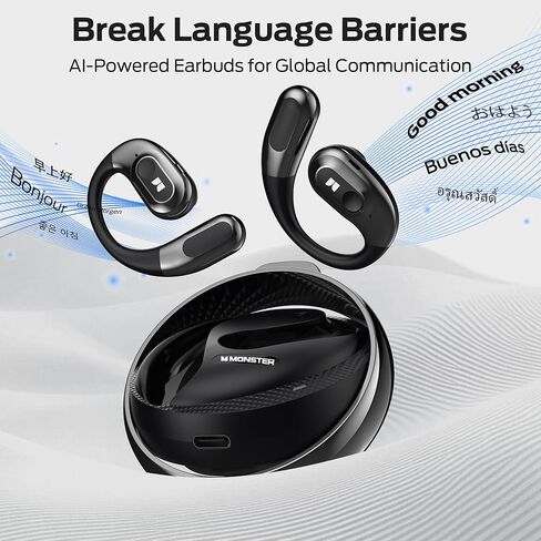 Monster AI Translation Earbuds AC330, 3-in-1 Translator Earbuds Bluetooth 5.4, Wireless Open Ear Headphones with 115 Languages Real-Time Translation, Stylish Rotating Case with Lanyard, Black in Kuwait