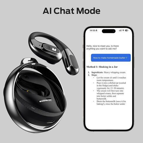Monster AI Translation Earbuds AC330, 3-in-1 Translator Earbuds Bluetooth 5.4, Wireless Open Ear Headphones with 115 Languages Real-Time Translation, Stylish Rotating Case with Lanyard, Black in Kuwait