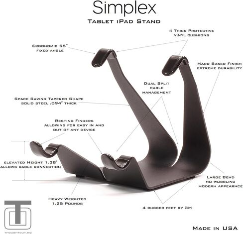 حامل فولاذي من Thought Out Simplex باللون الأسود - صنع في الولايات المتحدة الأمريكية - متوافق مع Apple iPad in Kuwait
