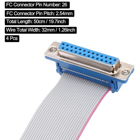 uxcell IDC Wire Flat Ribbon Cable DB25 Female to FC-26 Female Connector 2.54mm Pitch 50cm Length 4pcs in Saudi Arabia