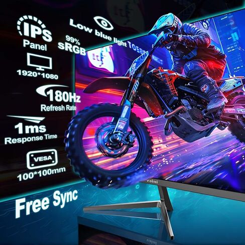 شاشة ألعاب كمبيوتر FHD 1080P مقاس 27 بوصة 180 هرتز 1 مللي ثانية IPS، شاشة ألعاب كمبيوتر 1000:1، 99% sRGB، FPS/RTS، MPRT 1Ms|FreeSync|HDR|ضوء أزرق منخفض|HDMI DP| دعم VESA، كابل HDMI متضمن in Kuwait