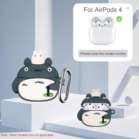 غطاء لطيف لحافظة AirPods الجيل الرابع 2024 - مجموعة ملحقات غطاء حماية من السيليكون لحيوانات كرتونية مضحكة لحافظة AirPods 4 مع حزام مغناطيسي ومجموعة أقلام تنظيف للأولاد والبنات، قطة رمادية in Kuwait