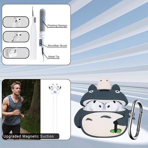 غطاء لطيف لحافظة AirPods الجيل الرابع 2024 - مجموعة ملحقات غطاء حماية من السيليكون لحيوانات كرتونية مضحكة لحافظة AirPods 4 مع حزام مغناطيسي ومجموعة أقلام تنظيف للأولاد والبنات، قطة رمادية in Kuwait