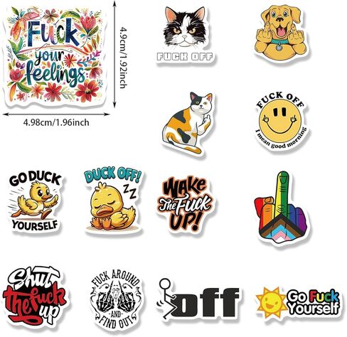 ملصقات F Word 55 قطعة - طباعة رسومية مضحكة رائعة وهجومية، بطة F It الإصبع الأوسط F حولها - سهلة اللصق وقابلة للإزالة لأكواب نافذة سجل القصاصات وزجاجات المياه والكمبيوتر المحمول للمراهقين in Kuwait