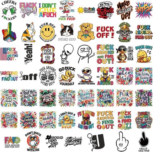 ملصقات F Word 55 قطعة - طباعة رسومية مضحكة رائعة وهجومية، بطة F It الإصبع الأوسط F حولها - سهلة اللصق وقابلة للإزالة لأكواب نافذة سجل القصاصات وزجاجات المياه والكمبيوتر المحمول للمراهقين in Kuwait