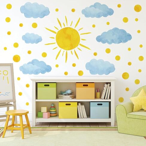 Boho Cloud and Sun Wall Sticker Playful Kids Room Decor for Bedroom & Nursery Art Themes in Saudi Arabia