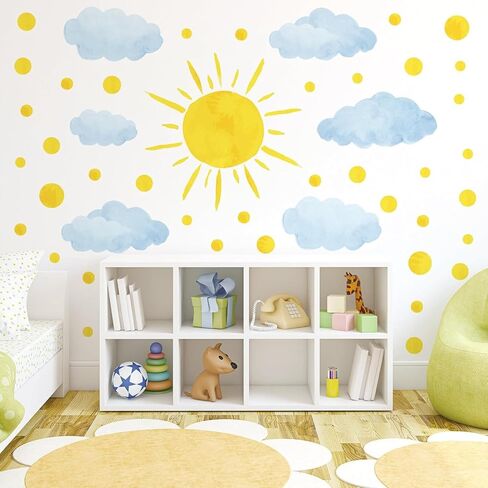 Boho Cloud and Sun Wall Sticker Playful Kids Room Decor for Bedroom & Nursery Art Themes in Saudi Arabia