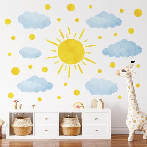 Boho Cloud and Sun Wall Sticker Playful Kids Room Decor for Bedroom & Nursery Art Themes in Saudi Arabia