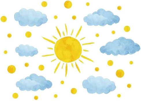 Boho Cloud and Sun Wall Sticker Playful Kids Room Decor for Bedroom & Nursery Art Themes in Saudi Arabia