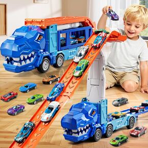 Truck Toys Car Track Set for 3 4 5 6 Years Old Boys, Carrier Truck Transporter Car Race Track with 12 Die-Cast Racing Car Toys, Birthday Gifts for Toddlers Kids Girls Age 3 4 5 6 7 8 in Kuwait