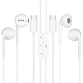 سماعات رأس USB C، قطعتان، سماعات أذن سلكية مع ميكروفون، تحكم في مستوى الصوت وإلغاء الضوضاء، سماعة داخل الأذن من النوع C لهواتف iPhone 17 16 15 Pro Max، وSamsung Galaxy S25، وiPad، وLaptop Pixel، وجميع أجهزة USB-C in Kuwait