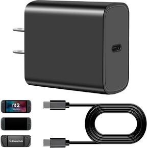 شاحن سريع لجهاز نينتندو سويتش 2/1/OLED/Lite & Steam Deck، محول تيار متردد بديل 60 وات PD 3.0، محول تيار متردد 20 فولت 3.25 أمبير قابل للطي مع كابل USB C بطول 5 أقدام in Kuwait
