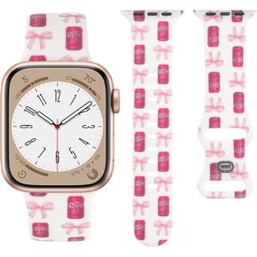 حزام مطبوع عليه أزهار لطيف لأساور ساعة Apple 38 مم 40 مم 41 مم 42 مم 44 مم 45 مم 46 مم 49 مم للنساء، أساور معصم بتصميم على شكل فيونكة من السيليكون الناعم لسلسلة iWatch 11,10,9, 8,7,6,5,4,3,2,1,SE in Kuwait