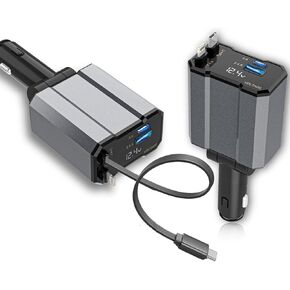 Retractable Car Charger, 4 in 1 Fast Car Charging USB c,Road Trip Essentials,Travel Essentials Gifts for Women Men, Car Accessories for iPhone 16 15 14 13 12, for Samsung, Black in Kuwait