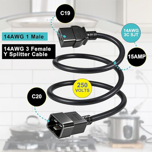 14AWG Heavy Duty C19 to C20 Power Cord - 3FT IEC 320 C19 Female to C20 Male Extension Cable - 15A/250V SJT Server Rack for PDU, UPS, Data Center, Network Equipment - Black in Saudi Arabia