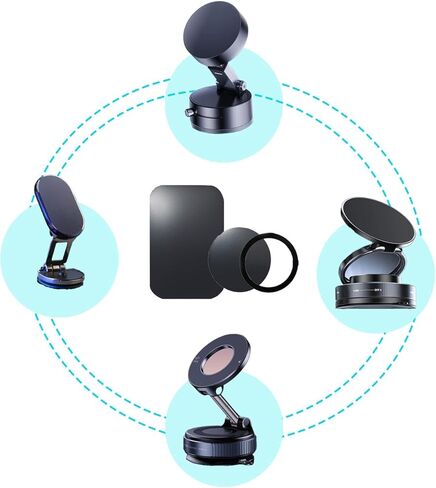 لوحات معدنية رفيعة لاصقة للحوامل المغناطيسية - متوافقة مع حافظات الهواتف، وحوامل السيارة، والحوامل المغناطيسية (3 مستطيلة و3 دائرية و4 حلقات، أسود) in Saudi Arabia