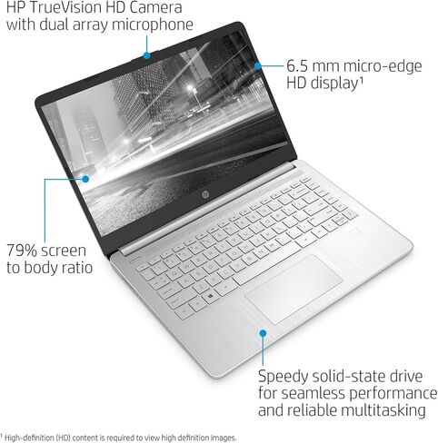 كمبيوتر محمول HP بشاشة لمس 14 بوصة، يتضمن Microsoft Office 365، Windows 11، ذاكرة وصول عشوائي 8 جيجابايت، eMMC سعة 64 جيجابايت، واي فاي، بلوتوث، HDMI، كاميرا ويب، خفيف الوزن ومحمول - مثالي للطلاب والاستخدام اليومي in Kuwait