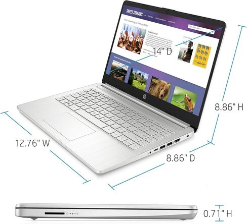 كمبيوتر محمول HP بشاشة لمس 14 بوصة، يتضمن Microsoft Office 365، Windows 11، ذاكرة وصول عشوائي 8 جيجابايت، eMMC سعة 64 جيجابايت، واي فاي، بلوتوث، HDMI، كاميرا ويب، خفيف الوزن ومحمول - مثالي للطلاب والاستخدام اليومي in Kuwait
