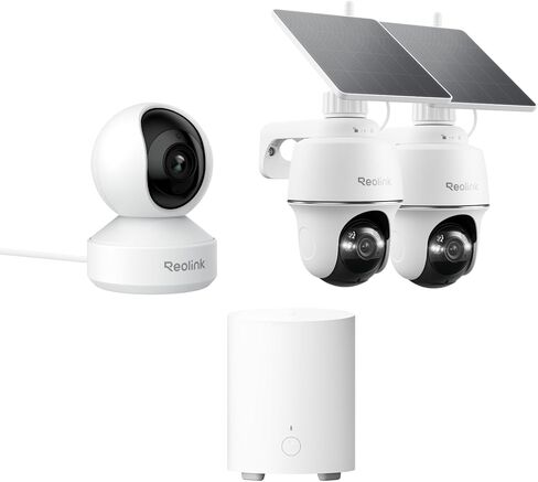 نظام REOLINK 5MP لكاميرات الأمن الشمسية اللاسلكية في الهواء الطلق، Argus PT + Home Hub Mini Bundle مع تكبير E1، تتبع تلقائي لإمالة 360 درجة، رؤية ليلية ملونة، واي فاي 2.4/5 جيجا هرتز، بدون اشتراكات in Kuwait