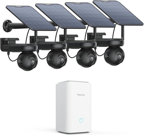 REOLINK 4X Altas PT Ultra Black مع لوحة شمسية ومحور منزلي، كاميرات أمان تعمل بالطاقة الشمسية 4K لاسلكية في الهواء الطلق، عمر بطارية 500 يوم، رؤية ليلية ColorX، تتبع تلقائي 360 درجة، تخزين محلي in Kuwait