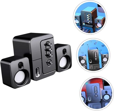 Sewroro USB كمبيوتر محمول مكبر صوت سطح المكتب مع صوت محيطي ثلاثي الأبعاد وباس عميق، صندوق صوت متعدد الوسائط أسود مدمج للاستخدام المكتبي والمنزلي in Kuwait