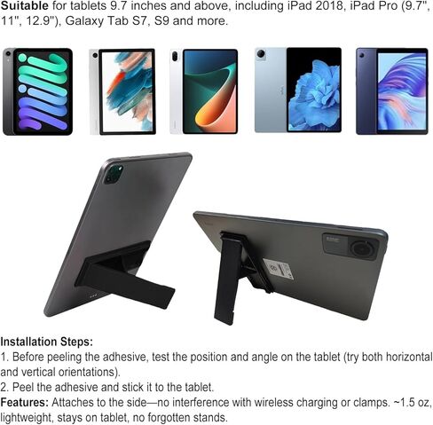 Universal Tablet Stand with Adhesive, for iPad, E-Reader, etc., Vertical and Horizontal Placement-Black in Saudi Arabia