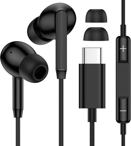 سماعات أذن سلكية USB C من النوع C لهواتف iPhone 17 Pro Max/17 Air/16e/16 Pro Max/16 Plus، مع ميكروفون USB C سماعات أذن سلكية من النوع C لقابس أذن Samsung A16 5G/A17/A56/S25/S24، Google Pixel 10 in Kuwait