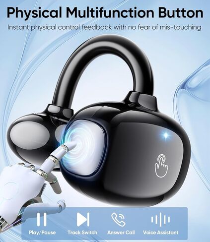 Clip on Earbuds Wireless, Lightweight Open Ear Earbud with Physical Button, Deep Bass Sound Bluetooth 6.0 Headphone Support Dual-Device, 60H Play Time, Ideal for Workout, Running, Subway in Saudi Arabia