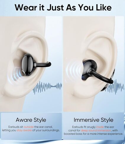 Clip on Earbuds Wireless, Lightweight Open Ear Earbud with Physical Button, Deep Bass Sound Bluetooth 6.0 Headphone Support Dual-Device, 60H Play Time, Ideal for Workout, Running, Subway in Saudi Arabia