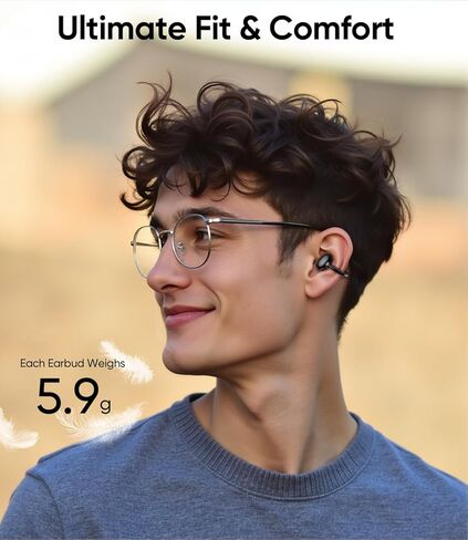 Clip on Earbuds Wireless, Lightweight Open Ear Earbud with Physical Button, Deep Bass Sound Bluetooth 6.0 Headphone Support Dual-Device, 60H Play Time, Ideal for Workout, Running, Subway in Saudi Arabia