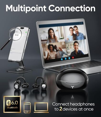 Clip on Earbuds Wireless, Lightweight Open Ear Earbud with Physical Button, Deep Bass Sound Bluetooth 6.0 Headphone Support Dual-Device, 60H Play Time, Ideal for Workout, Running, Subway in Saudi Arabia