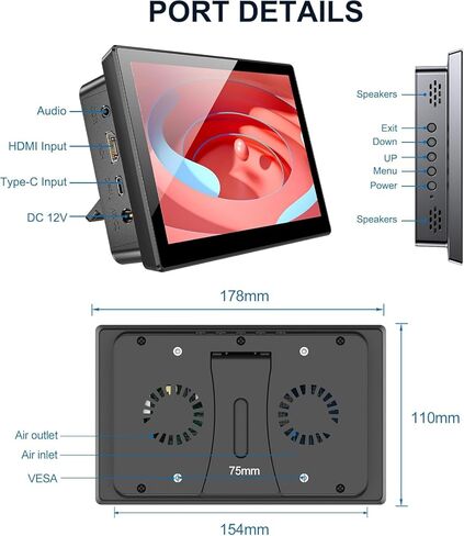 شاشة لمس 7 بوصة لـ Raspberry Pi، شاشة لمس محمولة 5 نقاط 1024 * 600 IPS مع واجهة HDMI ومكبر صوت مزدوج لـ Raspberry Pi 5/4B/3B+/3B/B+ Jetson Nano Win11/10/8/7(7 بوصة 1024*600-a).. in Kuwait