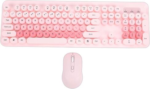 Zopsc Wireless Keyboard and Mouse Combo, 104 Keys Typewriter Style Vintage Round Keycaps Gaming Keyboard and Mouse Set for PC Laptop Desktop Office Home (Pink) in Saudi Arabia