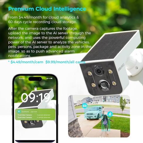 Vicohome 64GB CG6L أفضل كاميرا أمان تعمل بالطاقة الشمسية 2K نظام لاسلكي خارجي، لا حاجة إلى NVR، تعمل بالبطارية، سهلة الإعداد، كشف الحركة، صوت ثنائي الاتجاه، رؤية ليلية ملونة، فتحة SD، 180 يومًا in Kuwait