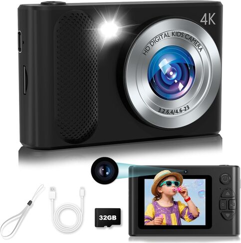 Digital Camera, 48MP Cmopact Camera 1080P Dual Lens Point and Shoot Camera with Fill Light, Portable Camera with 32GB SD Card, Small Digital Camera for Kids Teens Boys and Girls (Pink in Saudi Arabia