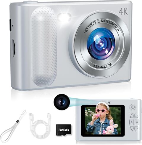 Digital Camera, 48MP Cmopact Camera 1080P Dual Lens Point and Shoot Camera with Fill Light, Portable Camera with 32GB SD Card, Small Digital Camera for Kids Teens Boys and Girls (Pink in Saudi Arabia
