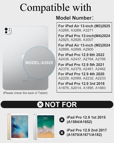 حافظة لوحة مفاتيح تعمل باللمس لجهاز iPad Air 13 (M3، 2025/M2، 2024)، iPad Pro 13 بوصة (M4، 2024) وiPad Pro 12.9 بوصة الجيل السادس/الخامس/الرابع/الثالث، لوحة مفاتيح بلوتوث قابلة للدوران 360 درجة، لوحة تتبع متعددة اللمس، إضاءة خلفية بألوان قوس قزح in Kuwait