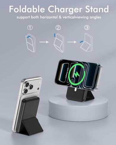 podoru لحزمة بطارية Magsafe، بنك طاقة مغناطيسي قابل للطي 10000 مللي أمبير في الساعة مع كابل USB-C شاشة LED 22.5 وات PD شاحن محمول لاسلكي لسلسلة iPhone 17/16/15/14/13/12 - أسود in Kuwait