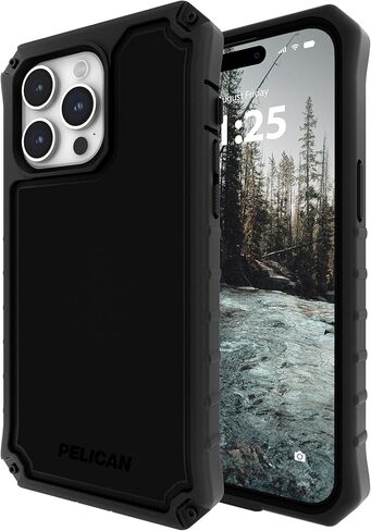 سلسلة Pelican Ambassador - حافظة iPhone 15 Pro Max مقاس 6.7 بوصات [حماية من السقوط بطول 18 قدمًا MIL-STD] [متوافقة مع MagSafe] حافظة هاتف شديدة التحمل لهاتف iPhone 15 Pro Max مع حامل بمشبك حزام - أسود in Kuwait