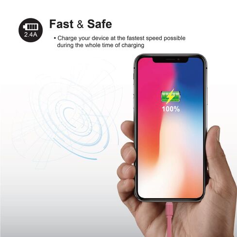 جيجاستون 【عبوة من قطعتين】 كابل شحن لأجهزة Apple Lightning، شحن سريع 3 أقدام 12 وات، متوافق مع iPhone وiPad، الشحن فقط، لا يدعم مزامنة البيانات، وردي in Kuwait