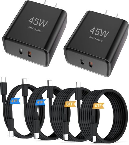 2-Pack 45W Dual-Port Fast Charger, Includes 4FT and 6FT USB-C to USB-C Fast Charging Cables, Super Fast Charging Type-C Charger, Compatible with iPhone 16/15 Pro Max, iPad, Samsung Galaxy in Kuwait