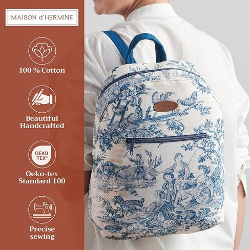 Maison d' Hermine Backpack for Women Men Cotton Shoulder Multipurpose Rucksack with Small Pouch Lightweight Multi Pocket Bag for Travel Work Beach Perfect for Valentines Day Gifts - The Miller - Blue in Saudi Arabia