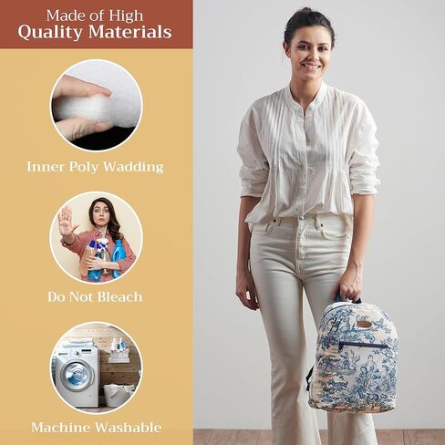Maison d' Hermine Backpack for Women Men Cotton Shoulder Multipurpose Rucksack with Small Pouch Lightweight Multi Pocket Bag for Travel Work Beach Perfect for Valentines Day Gifts - The Miller - Blue in Saudi Arabia