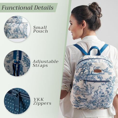 Maison d' Hermine Backpack for Women Men Cotton Shoulder Multipurpose Rucksack with Small Pouch Lightweight Multi Pocket Bag for Travel Work Beach Perfect for Valentines Day Gifts - The Miller - Blue in Saudi Arabia