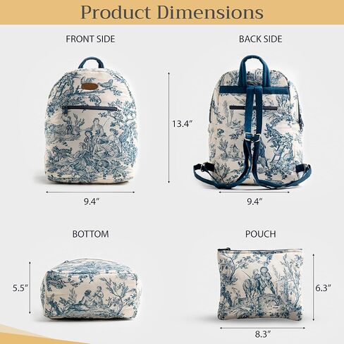 Maison d' Hermine Backpack for Women Men Cotton Shoulder Multipurpose Rucksack with Small Pouch Lightweight Multi Pocket Bag for Travel Work Beach Perfect for Valentines Day Gifts - The Miller - Blue in Saudi Arabia